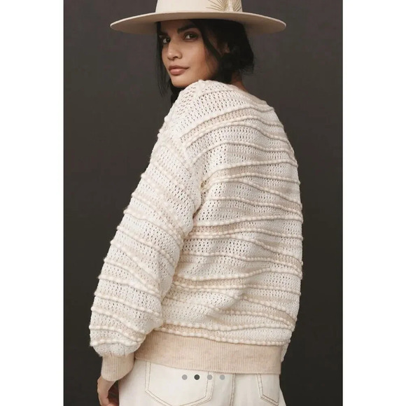 Womens Fall Sweater Anthropologie Pullover Open-Stitch Ivory Neutral XS New 1399 - Picture 2 of 10
